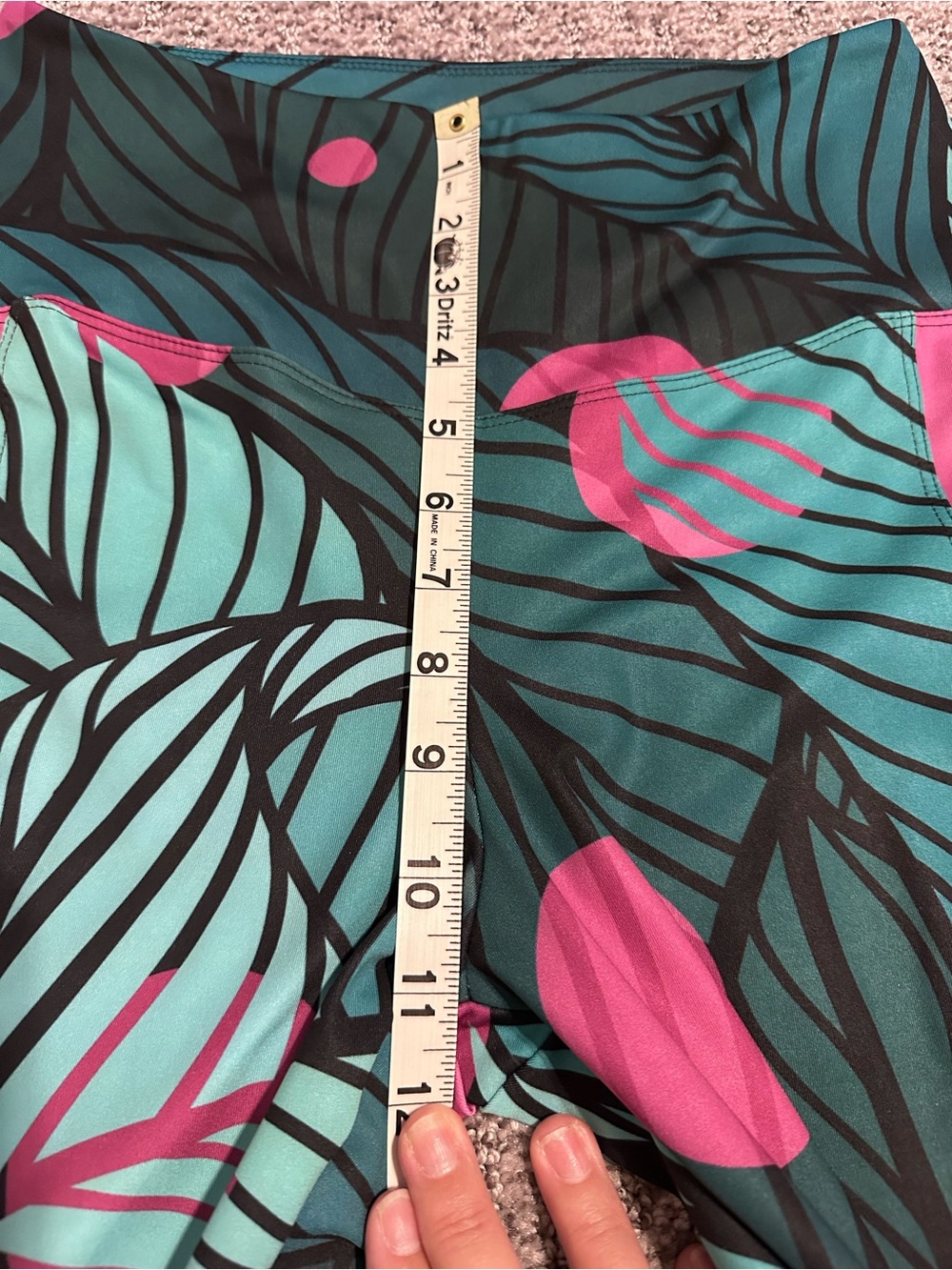 New! Loony Legs Recycled Floral Leggings "Fireflies" Green/Pink with Pockets, L - Picture 5 of 16